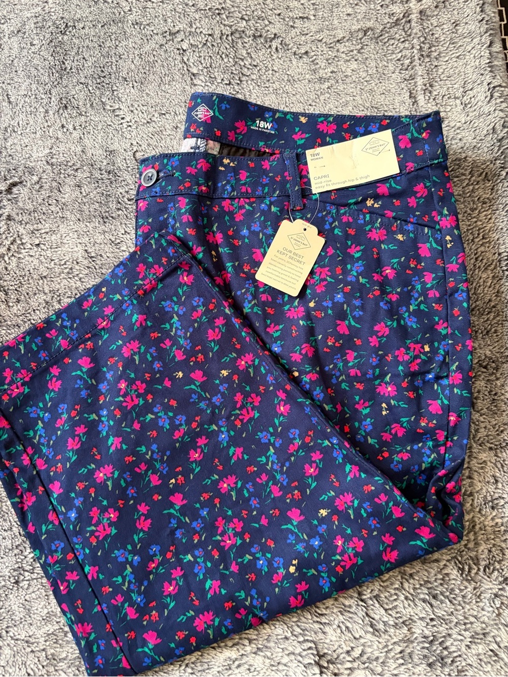 St. John’s Bay Navy Floral High-Rise Jeans with Pink & Blue Accents